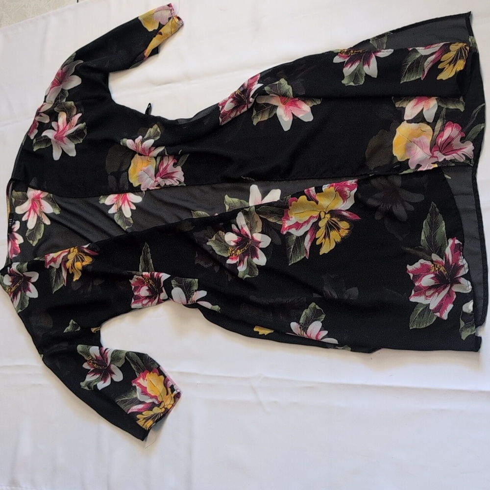 Iris Black Floral Women's Cardigan Sheer